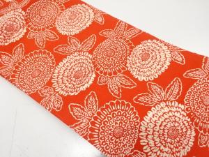 縮緬地　型染　菊模様　名古屋帯